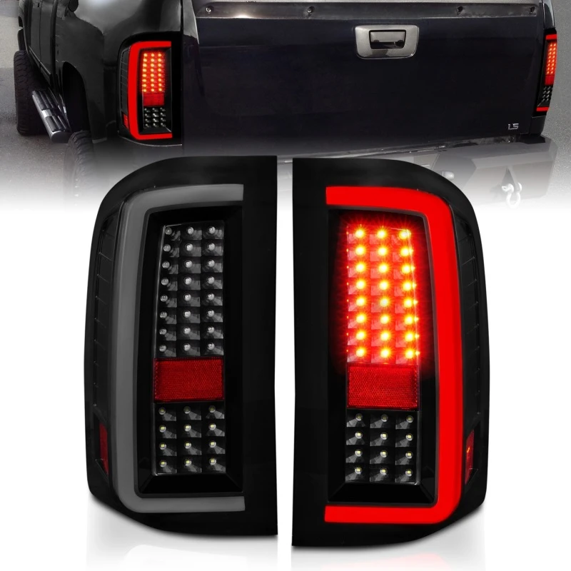 ANZO 2007-2013 Chevrolet Silverado1500/ 2500/ 3500 LED-Rückleuchten mit Lichtleiste, schwarzes Gehäuse, Rauchglas
