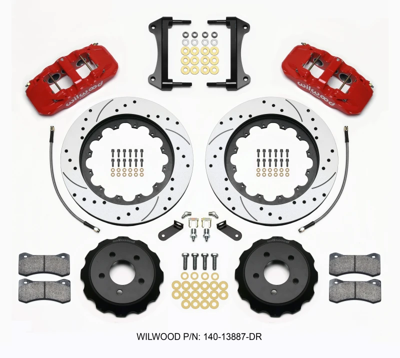 Wilwood AERO6 Vordere Hut Kit 15,00 gebohrt rot 2015- bis Mustang mit Leitungen