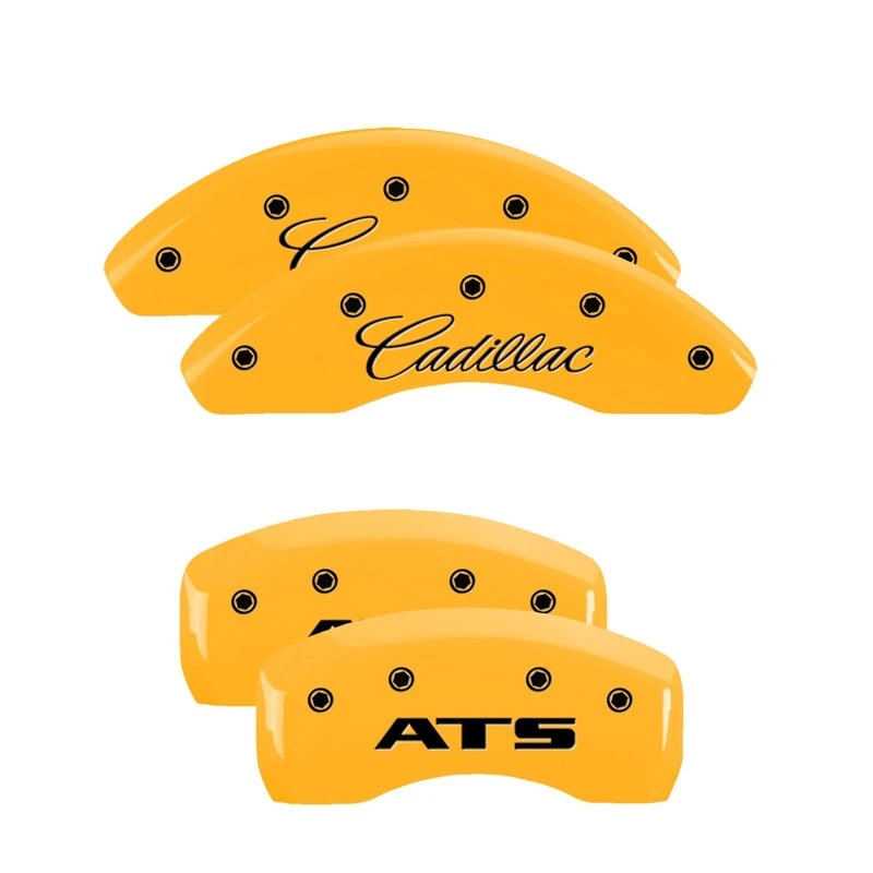 MGP 4 Bremse Caliper Abdeckungen Graviert Vorne Cadillac Graviert Hinten ATS Gelb Finish Schwarz Zeichen