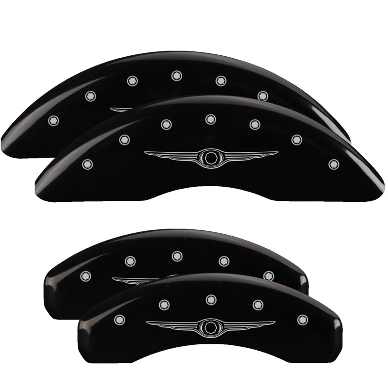 MGP 4 Bremse Caliper Abdeckungen Graviert Vorne & Hinten Stil 1/Chrysler Wing Schwarz finish silber ch