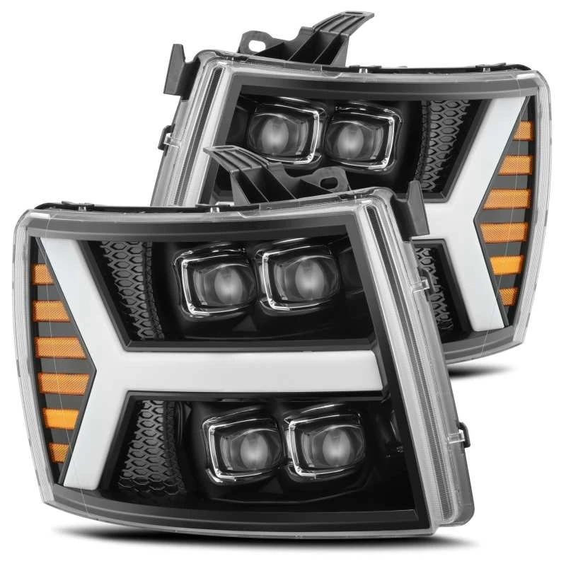 AlphaRex 07-13 Chevy 1500HD NOVA LED Proj Scheinwerfer Plank Style Gloss Schwarz mit aktivem Licht/Seq Signal
