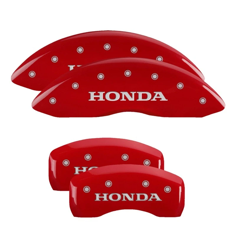 MGP 4 Bremssattel-Abdeckungen Graviert Vorne & Hinten Honda Rot finish Silber Zeichen
