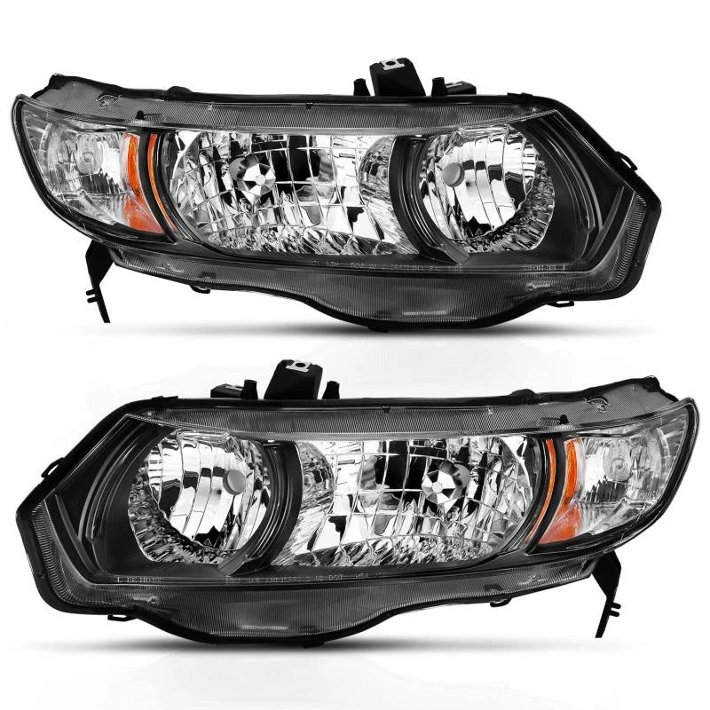 ANZO 2006-2009 Honda Civic 2-Türer Kristall-Scheinwerfer Schwarz Amber (OE-Ersatz)