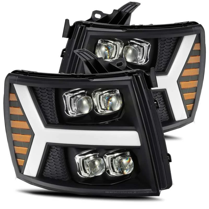 AlphaRex 07-13 Chevy 1500HD NOVA LED-Projektorscheinwerfer Plank Style Matt Schwarz mit aktivem Licht und sequenzieller Signalisierung
