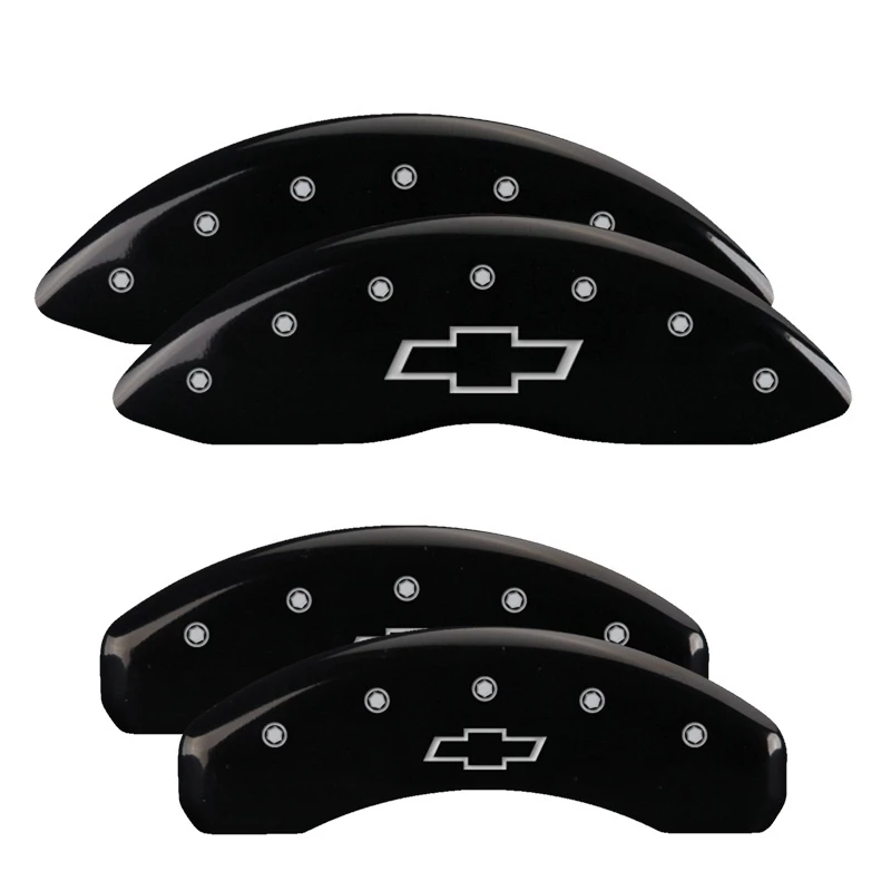 MGP 4 Bremse Caliper Abdeckungen Graviert V & H Bowtie Schwarz Finish Silber Char 2019 Chevrolet Silverado 1500