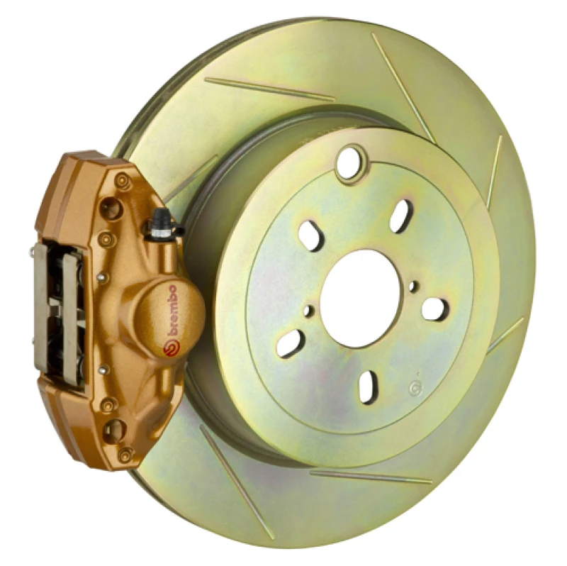Brembo 08-14 WRX Rear GT BBK 2 Piston Cast 2pc 316 x20 1pc Rotor Slotted Type1 - Gold