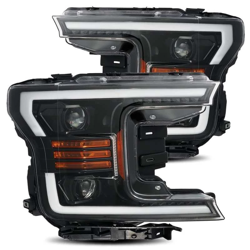 AlphaRex 18-19 Ford F-150 PRO-Serie Projektor-Scheinwerfer Plank Style Gloss Schwarz mit aktivem Licht/Seq Signal