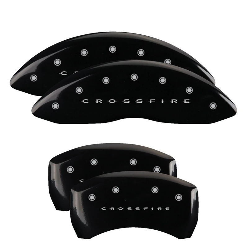 MGP 4 Bremse Caliper Abdeckungen Graviert Vorne & Hinten Crossfire Schwarz Finish Silber