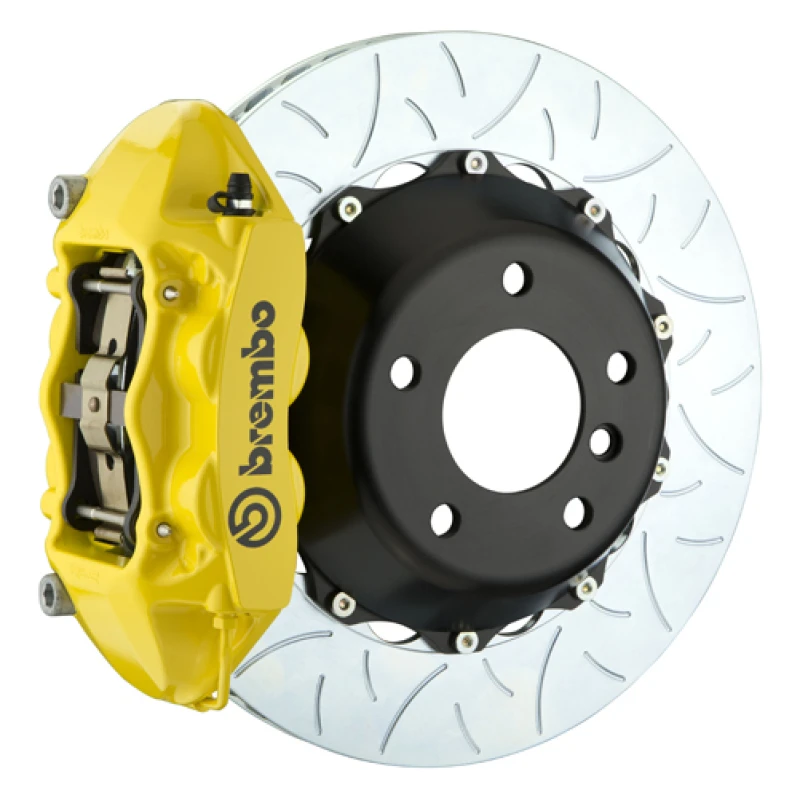 Brembo 15-18 M3 Excl CC Brakes Rr GT BBK 4Pis Cast 380x28 2pc Rotor Slotted Type3-Yellow