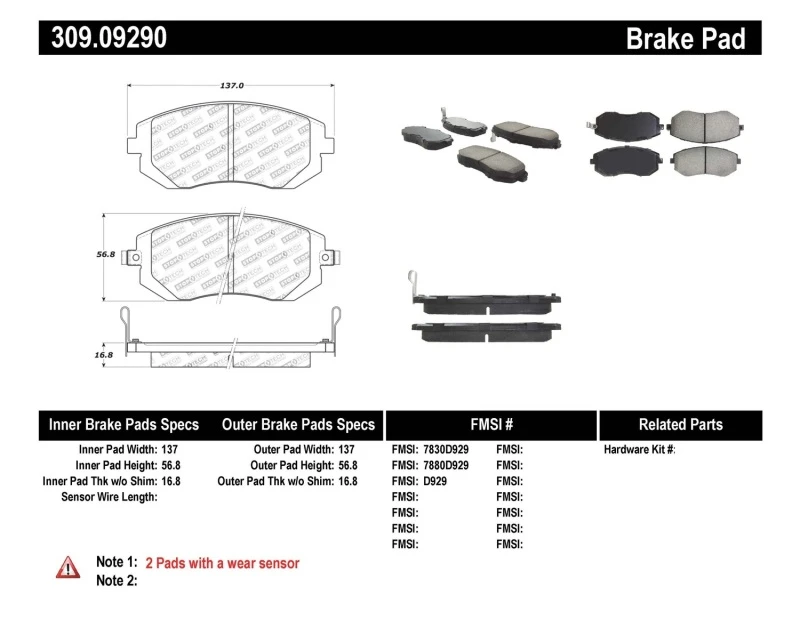 Stoptech 03-10 for Subaru Forester/Impreza / 02-12 Subaru Legacy/Outback Sport Brake Pads - Front