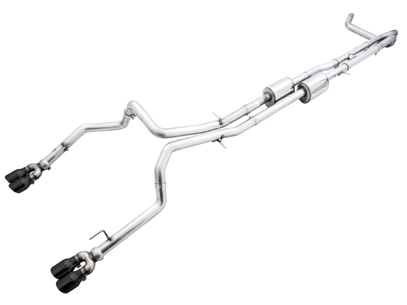 AWE Tuning 4. Generation GM 1500 6.2L 0FG Catback Split Rear Exit (mit Bumper Cutouts) - Quad Diamant-Spitzen