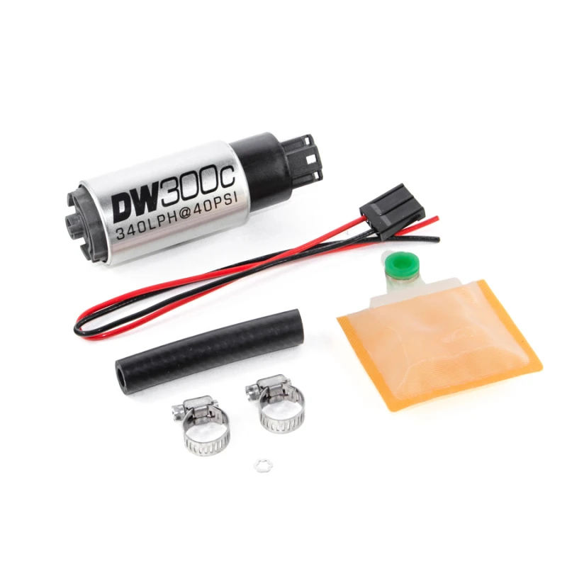 DeatschWerks 340lph DW300C Kompakte Kraftstoffpumpe mit Universeller Installations-Kit (ohne Montageclips)