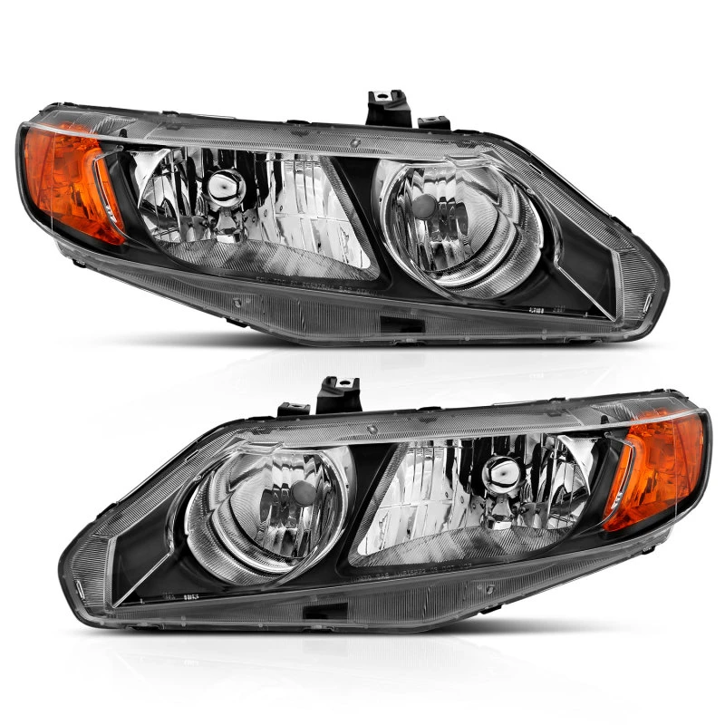 ANZO 2006-2011 Honda Civic 4-Türer Kristall-Scheinwerfer Schwarz Amber (OE-Ersatz)