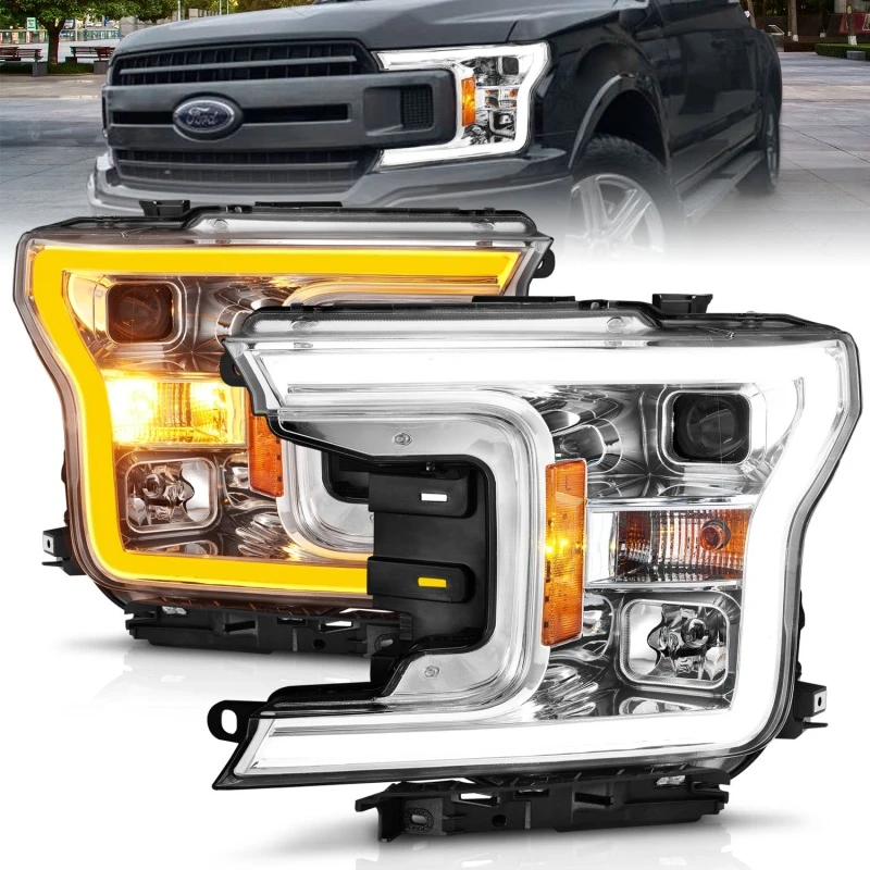 ANZO 2018-2020 Ford F-150 Projektor-Scheinwerfer mit Plank-Style Switchback-Chromgehäuse