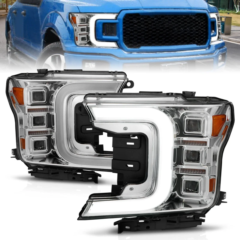 Anzo 18-20 Ford F-150 Voll-LED-Projektor-Lichtleiste-Stil-Scheinwerfer - Chrom Amber
