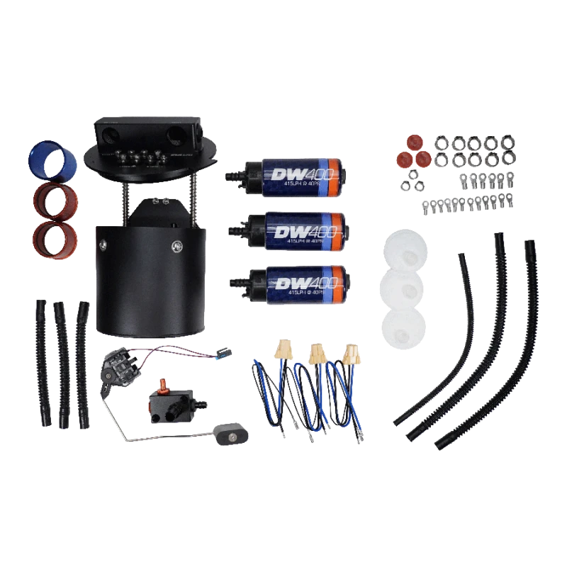 DeatschWerks X3-Serie Kraftstoffpumpenmodul mit dreifachen DW400-Kraftstoffpumpen für Ford Mustang 2011-2024