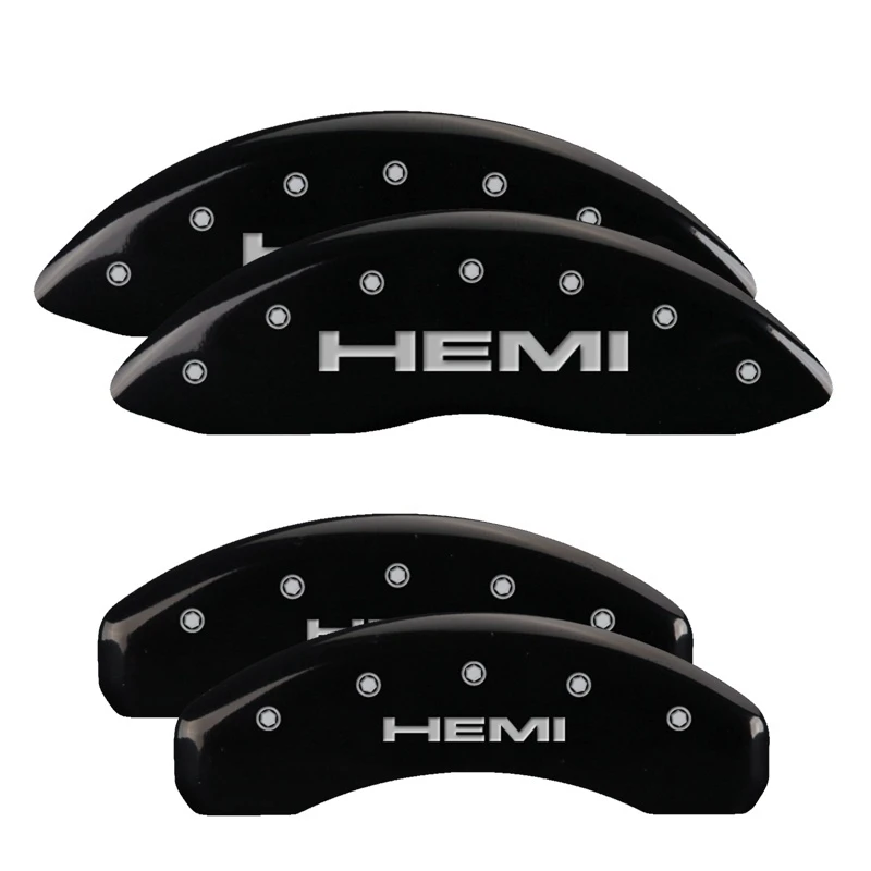 MGP 4 Bremsekolben-Abdeckungen Graviert Vorne & Hinten Hemi Schwarz finish silber ch