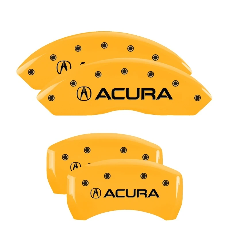 MGP 4 Bremse Caliper Abdeckungen Graviert Vorne & Hinten Acura Gelb Finish Schwarz Zeichen
