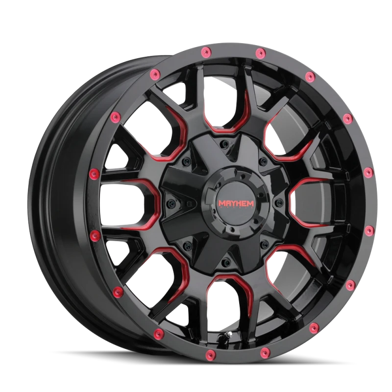Mayhem 8015 Warrior 17x9 / 6x135 BP / 18mm Offset / 106mm Hub Black w/ Prism Red Wheel