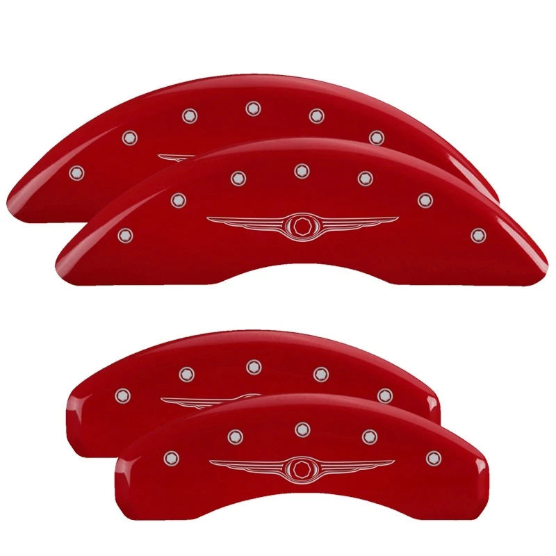 MGP 4 Bremse Caliper Abdeckungen Graviert Vorne & Hinten Stil 1/Chrysler Flügel Rot Finish Silber