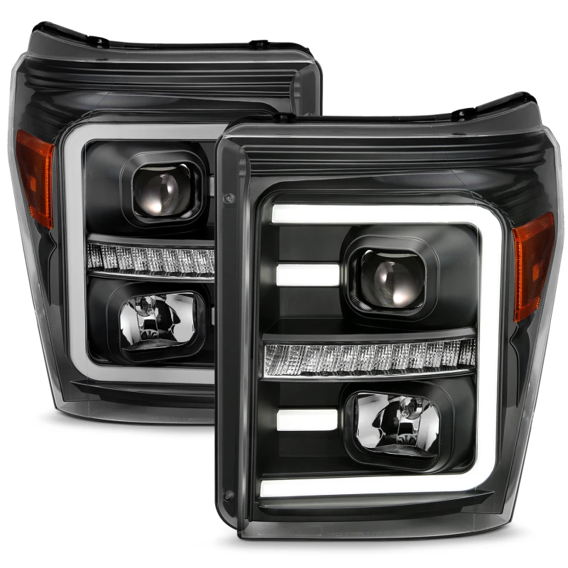 ANZO 2011-2016 Ford F250 Projektor-Scheinwerfer mit Plank-Style Switchback Schwarz mit Amber