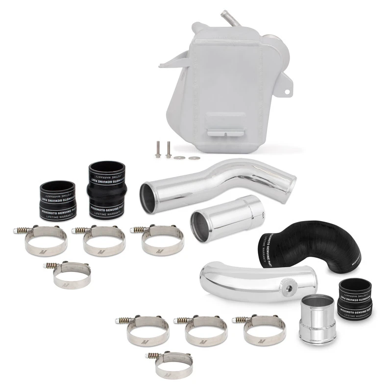 Mishimoto 11-16 Ford 6.7L Powerstroke Luft-zu-Wasser Intercooler Kit - Wrinkle Silber mit Polierten Rohren