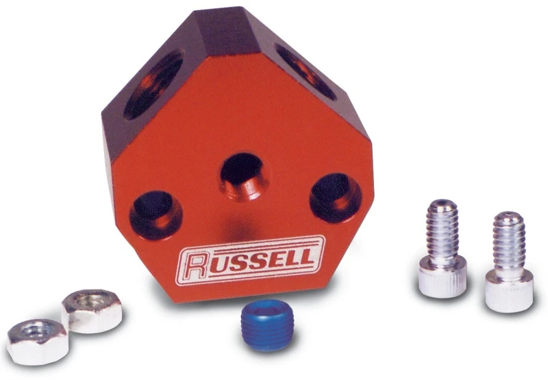 Russell Performance Billet Aluminium Y-Block mit 1/2 Zoll Einlass und 3/8 Zoll Auslass