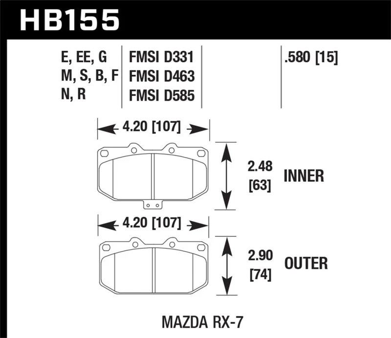 Hawk 93-95 Mazda RX-7 HPS Straßen-Bremsbeläge vorne
