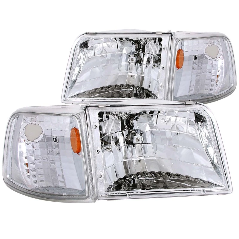 ANZO 1993-1997 Ford Ranger Kristall-Scheinwerfer Chrom mit Eckleuchten 2-teilig