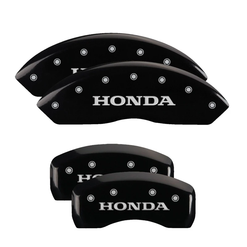 MGP 4 Bremse Caliper Abdeckungen Graviert Vorne & Hinten Honda Schwarz Finish Silber