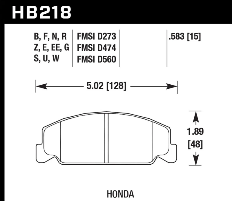 Hawk 88-89 Civic Si / 92-00 Civic CX / 88-00 DX / 98-00 GX HPS Street Bremsbeläge vorne