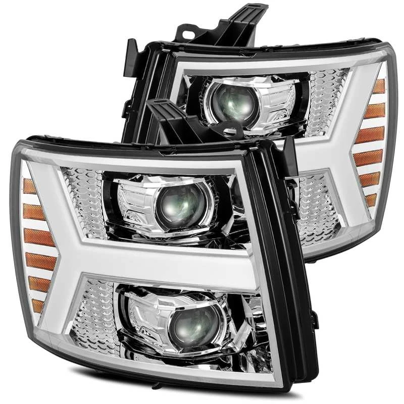 AlphaRex 07-13 Chevy 1500HD PRO-Serie Projektor-Scheinwerfer Plank Style Chrome mit aktivem Licht und Sequenzsignal