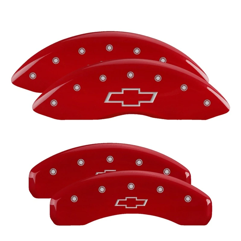 MGP 4 Bremse Caliper Abdeckungen Gravur V & H Bowtie Rot Finish Silber Char 2019 Chevrolet Silverado 1500