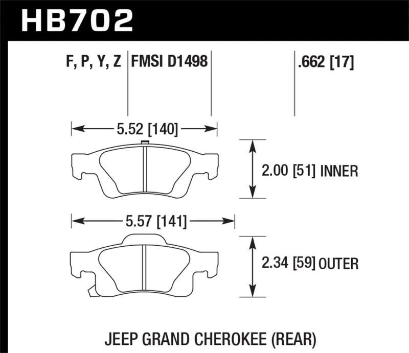 Hawk 11-12 Dodge Durango / 11-12 Jeep Grand Cherokee HPS 5.0 Hintere Straßenbremsbeläge