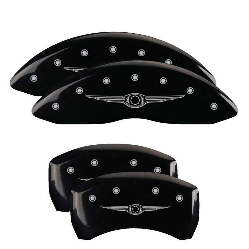 MGP 4 Bremse Caliper Abdeckungen Graviert Vorne & Hinten Stil 1/Chrysler Flügel Schwarz Finish Silber ch