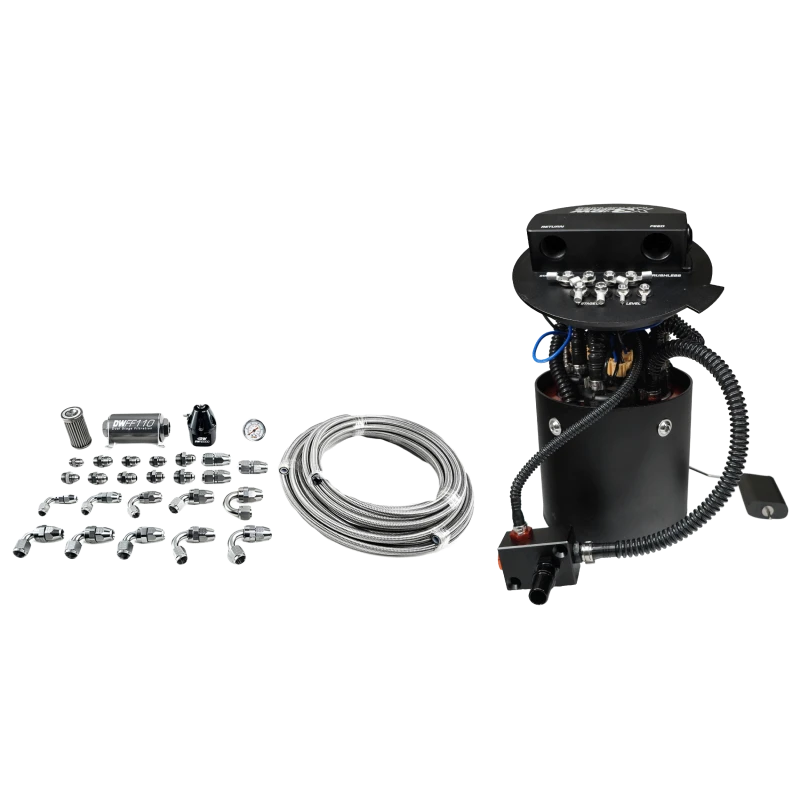 Deatschwerks X3-Serie Kraftstoffpumpenmodul mit drei DW400-Pumpen/PTFE-Rohrleitungs-Kit für Ford Mustang 11-24