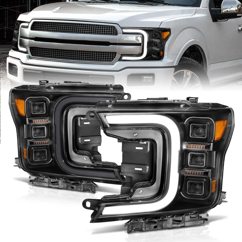 Anzo 18-20 Ford F-150 Voll-LED-Projektor-Rauchbalken-Stil-Scheinwerfer Schwarz Amber