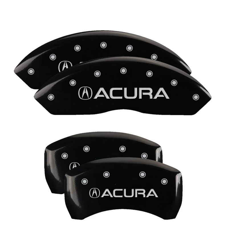 MGP 4 Bremse Caliper Abdeckungen Graviert Vorne & Hinten Acura Schwarz Finish Silber