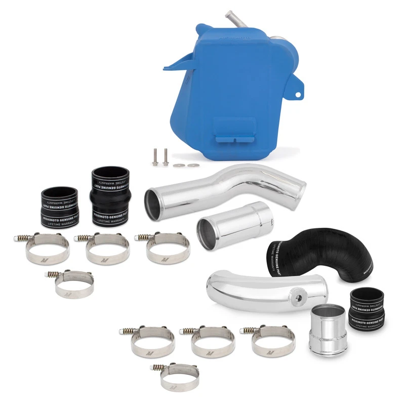 Mishimoto 11-16 Ford 6.7L Powerstroke Luft-zu-Wasser Intercooler Kit - Wrinkle Blau mit polierten Rohren