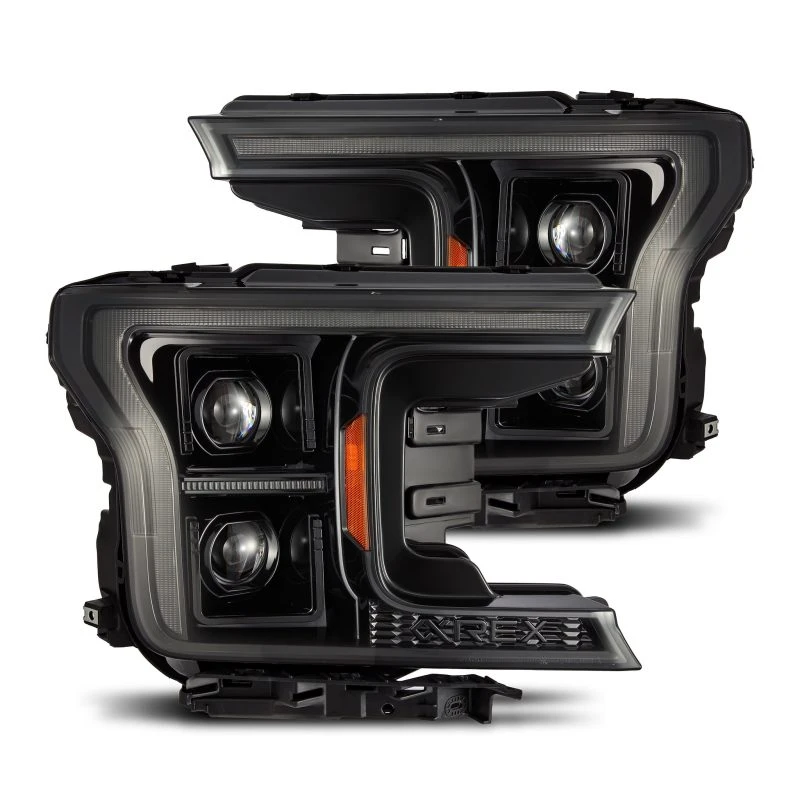 AlphaRex 18-20 Ford F-150 (benötigt Conv F150 mit LED) LUXX LED Projektor-Scheinwerfer Alpha-Blk mit aktiver Lichtsequenz-Signal SB DRL
