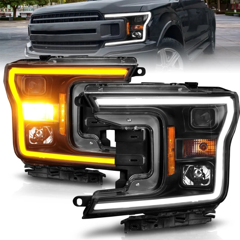 ANZO 2018-2020 Ford F-150 Projektor-Scheinwerfer mit Plank-Style Switchback schwarzes Gehäuse