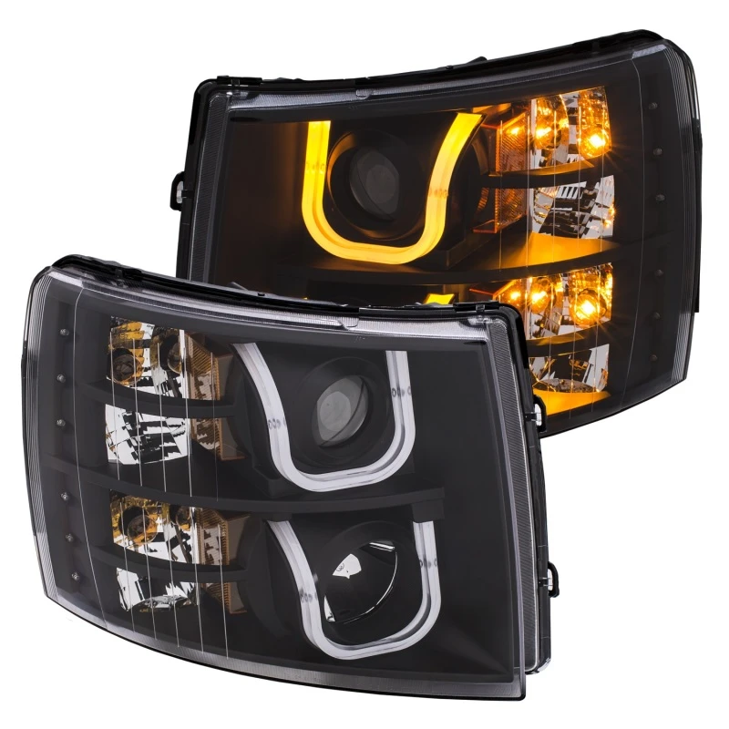 ANZO 2007-2013 Chevrolet Silverado 1500/2500 Projektor-Scheinwerfer mit U-Bar Switchback Schwarz mit Amber