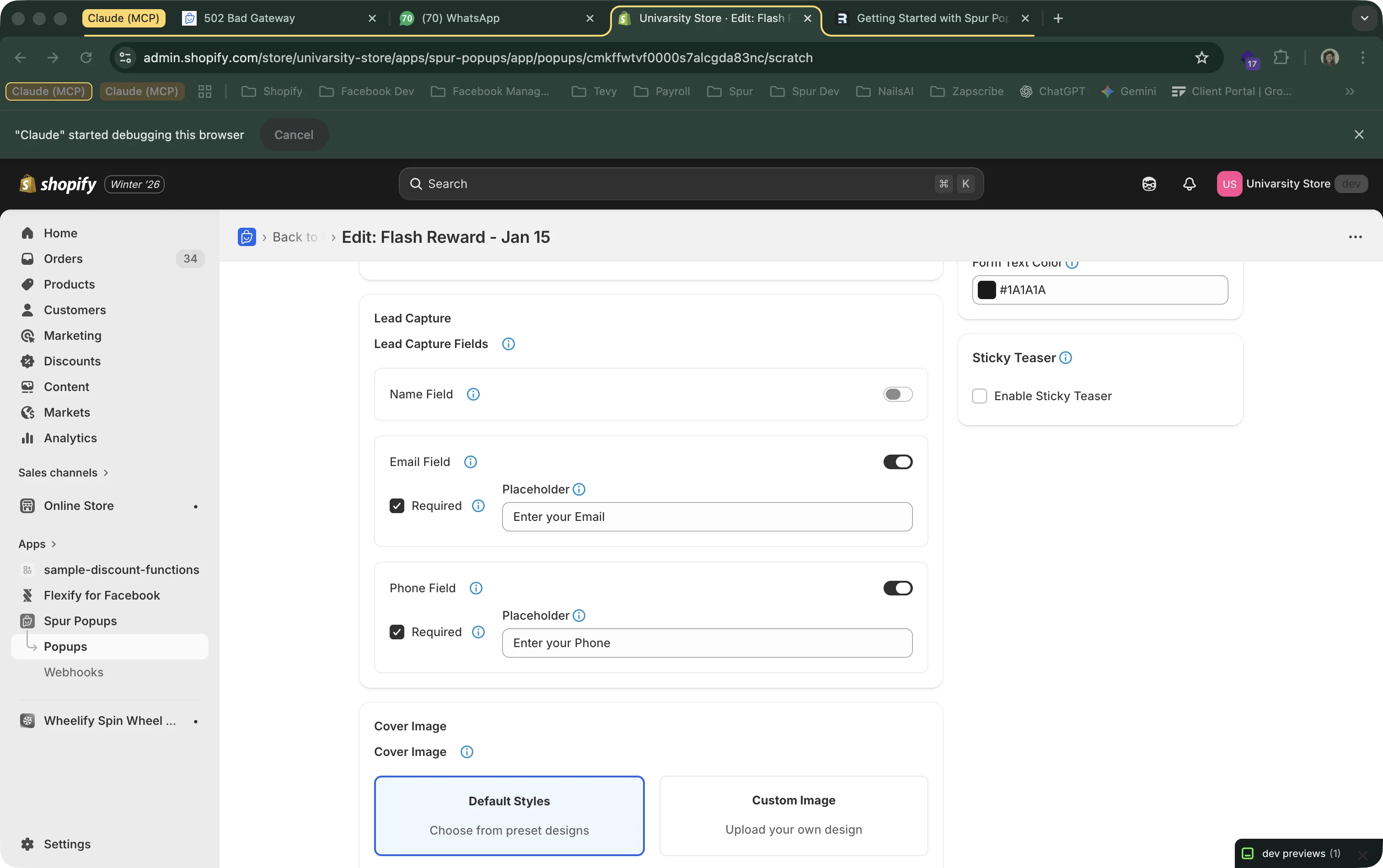 Cover image upload section in the scratch card editor