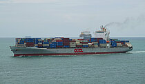 OOCL BRISBANE — Container Ship, The Hong Kong Special Administrative Region of the People's Republic of China flag, built 2009