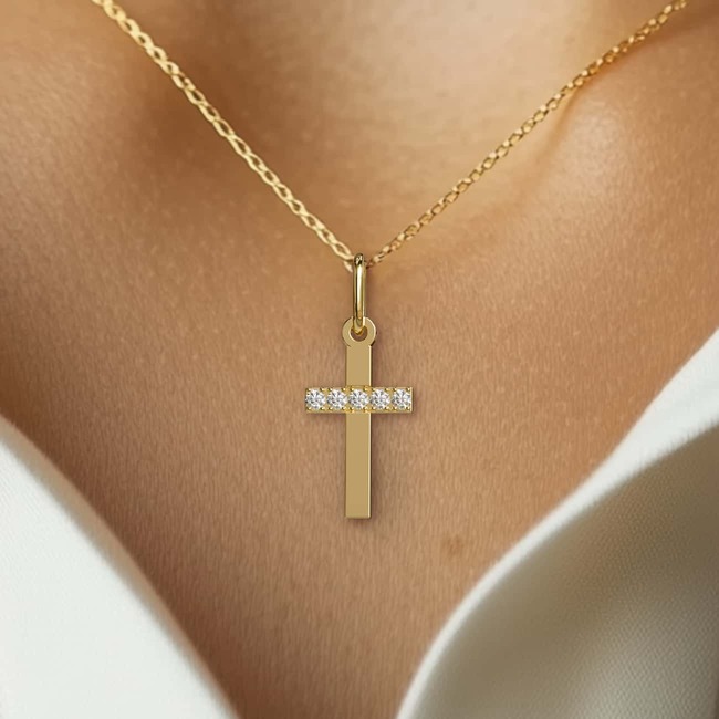 Chaîne Pendentif Croix Avec Cristal - Métal Doré Et Argenté - Neuf Avec étiquettes