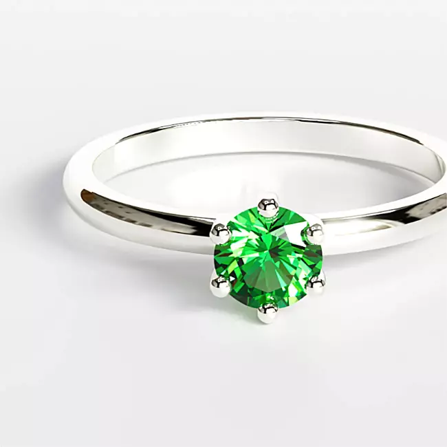 minimal 6 prong solid gold ring green tsavorite stone 050 ct closeup