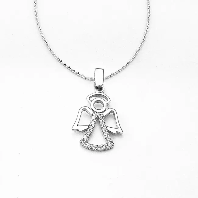 Taufkette Moderner Engel weiß 14k Massivgold