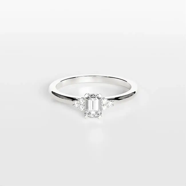 prstan emerald brus moissanite 6x4 mm belo zlato 14k
