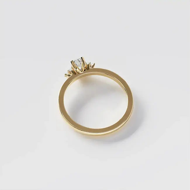 zaročni prstan emerald brus moissanite 6x4 mm rumeno zlato 14k od strani