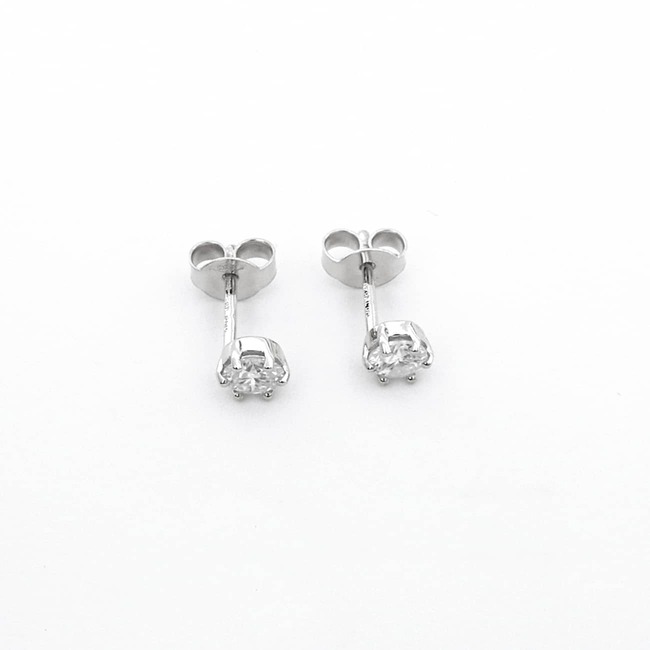 zlati ženski uhani modern minimalističen dizajn z belim kamnoma 4 mm 2x 0.25 ct